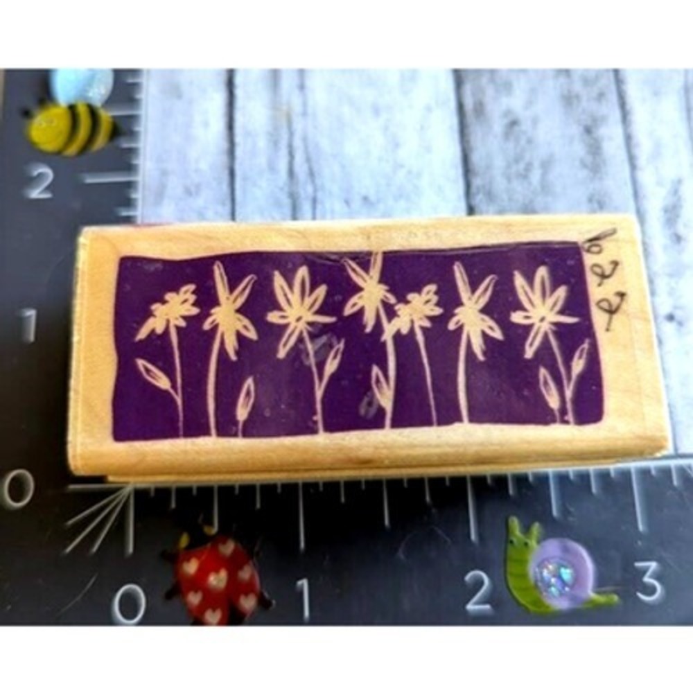 Inkadinkado Flowers Border Silhouette Etched Rubber Stamp Wood #C34